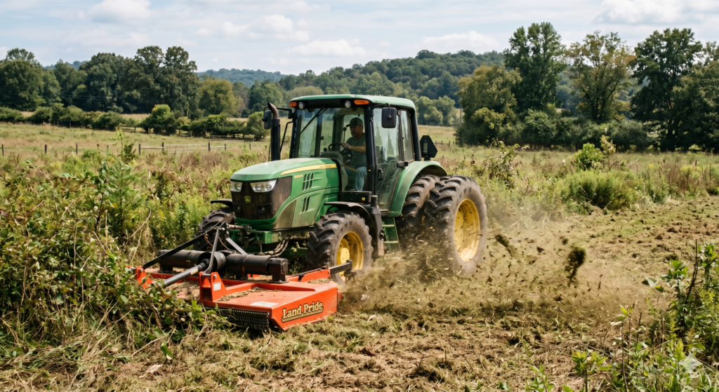 Tractor brush hogging and field mowing service for large acreage